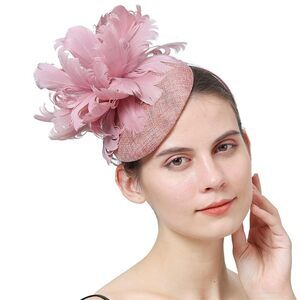 6473 Sinamay Feather Fascinator Top Hat, Women Headwear For Church